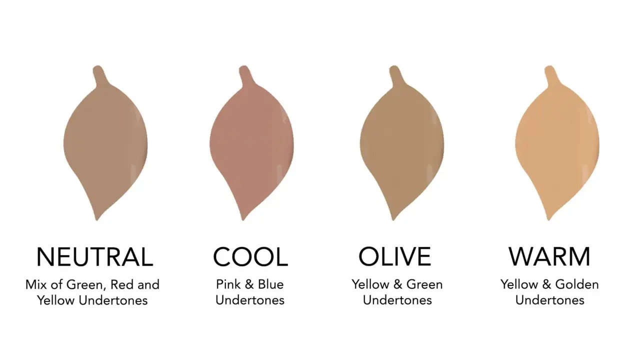 Vier Farbproben zeigen, wie man den unterton haut bestimmt: Neutral, Cool, Olive und Warm.