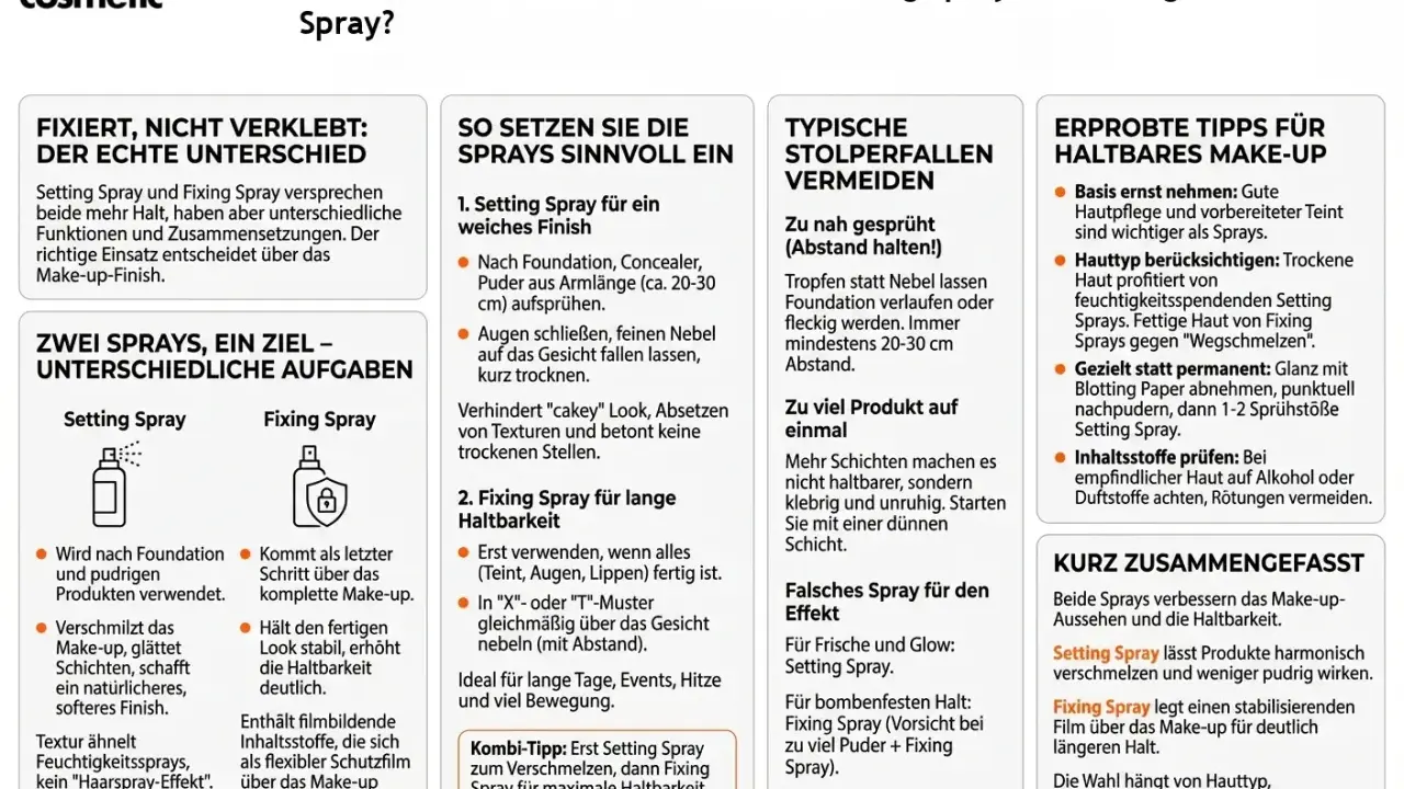 Was ist ein Setting Spray? Es verschmilzt Make-up, glättet Schichten und sorgt für ein weicheres Finish. Perfekt für Frische und Glow.