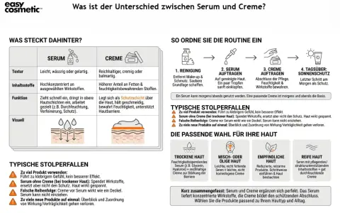 Serum und Creme: Erst Serum, dann muss man nach serum creme benutzen für optimalen Schutz und Feuchtigkeit.