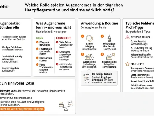 Augencreme ist sinnvoll bei Trockenheit, Empfindlichkeit oder feinen Fältchen. Sie pflegt, beruhigt und stärkt die Hautbarriere. Die richtige Anwendung ist entscheidend.