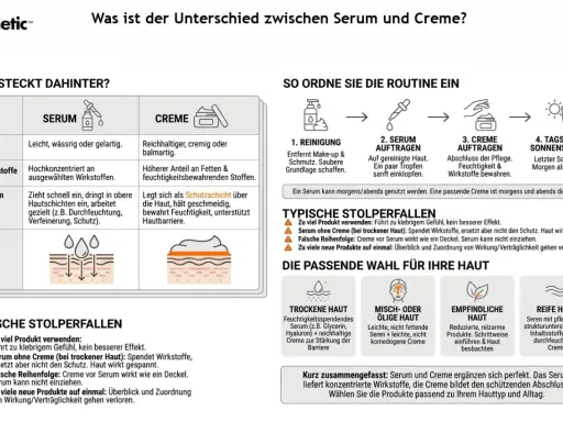 Serum und Creme: Erst Serum, dann muss man nach serum creme benutzen für optimalen Schutz und Feuchtigkeit.