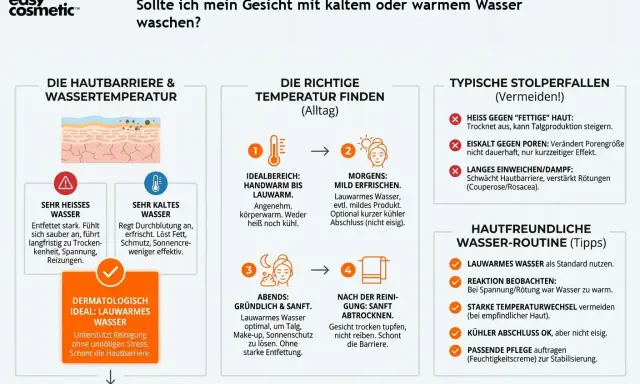 Lauwarmes Wasser ist ideal zum Gesicht reinigen. Es schont die Hautbarriere und unterstützt die Reinigung ohne Stress.