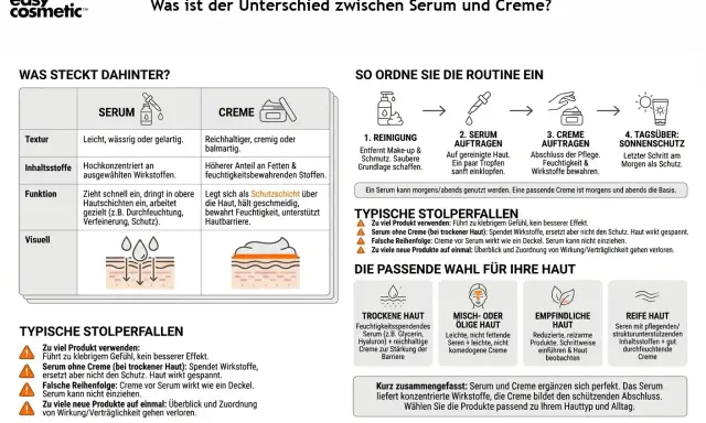 Serum und Creme: Erst Serum, dann muss man nach serum creme benutzen für optimalen Schutz und Feuchtigkeit.