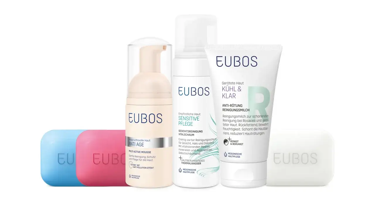 EUBOS Produkte f&uuml;r die Hautpflege: Reinigungsmilch, Schaum und Seifen. Ideal f&uuml;r das Gesicht mit Seife waschen und empfindliche Haut.